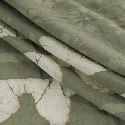 Sanskriti Vintage Sarees Gray Batik & Work-Block Print Pure Cotton Sari Abstract Geometric Craft Fabric