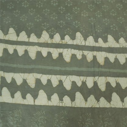 Sanskriti Vintage Sarees Gray Batik & Work-Block Print Pure Cotton Sari Abstract Geometric Craft Fabric