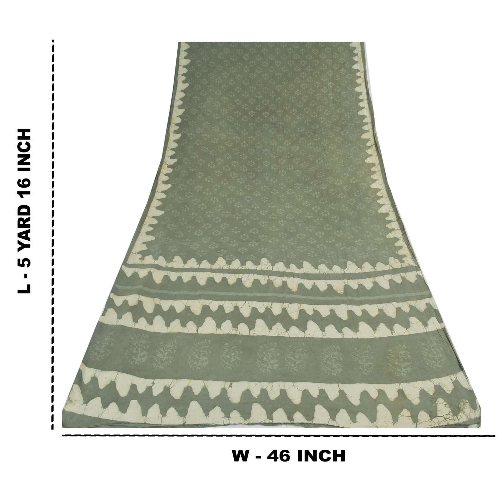 Sanskriti Vintage Sarees Green Batik Work/Print Pure Cotton Sari Craft Fabric