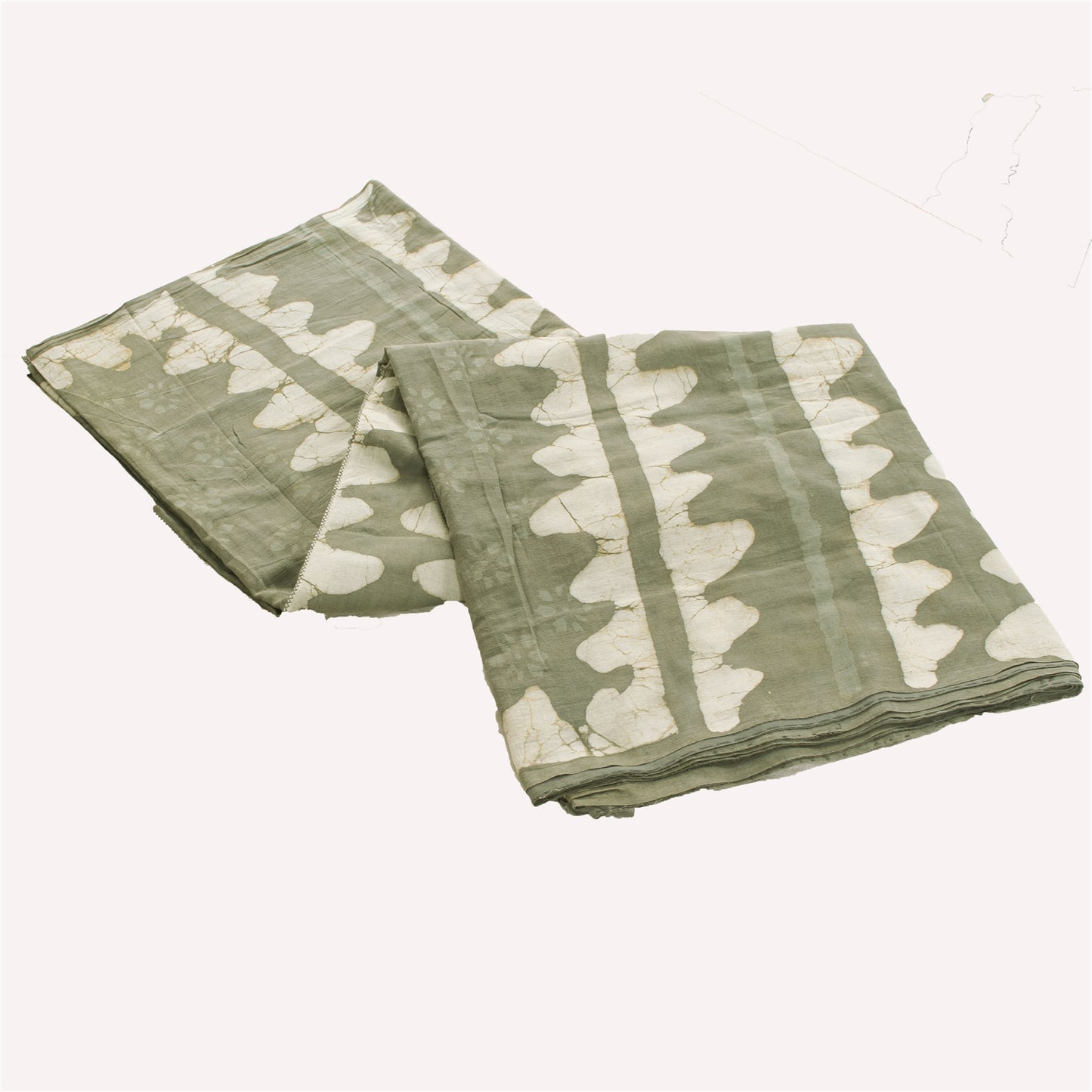 Sanskriti Vintage Sarees Gray Batik & Work-Block Print Pure Cotton Sari Abstract Geometric Craft Fabric