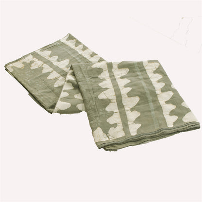 Sanskriti Vintage Sarees Gray Batik & Work-Block Print Pure Cotton Sari Abstract Geometric Craft Fabric