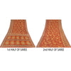 Sanskriti Vintage Sarees Indian Orange Pure Cotton Printed Sari 5yd Craft Sustainable Fabric