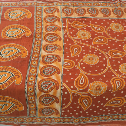 Sanskriti Vintage Sarees Indian Orange Pure Cotton Printed Sari 5yd Craft Sustainable Fabric