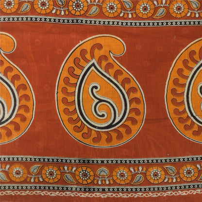Sanskriti Vintage Sarees Indian Orange Pure Cotton Printed Sari 5yd Craft Sustainable Fabric