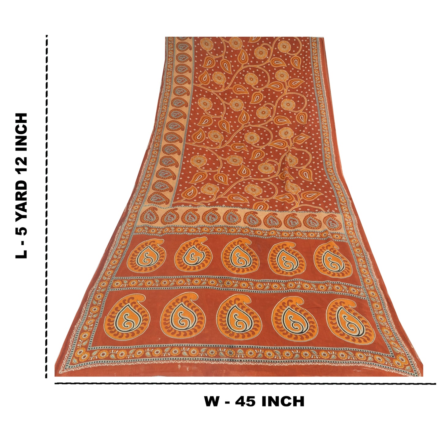 Sanskriti Vintage Sarees Indian Orange Pure Cotton Printed Sari 5yd Craft Sustainable Fabric