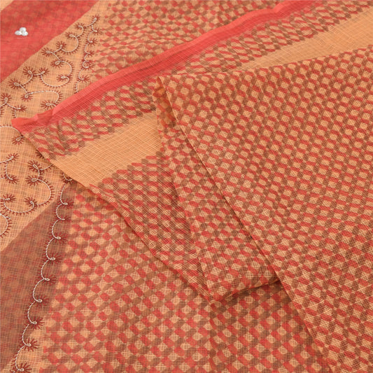Sanskriti Vintage Sarees Brown Kota Embroidered Pure Cotton Printed Sari Sustainable Fabric