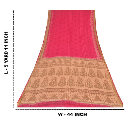 Sanskriti Vintage Sarees Hot-Pink/Brown Pure Cotton Print Sari 5yd Craft Sustainable Fabric