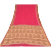 Sanskriti Vintage Sarees Hot-Pink/Brown Pure Cotton Print Sari 5yd Craft Sustainable Fabric