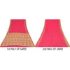 Sanskriti Vintage Sarees Hot-Pink/Brown Pure Cotton Print Sari 5yd Craft Sustainable Fabric