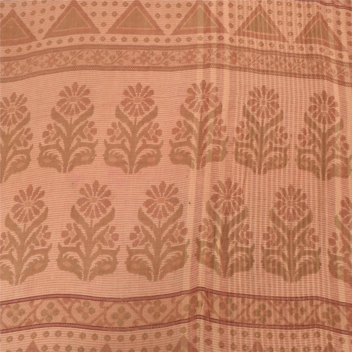 Sanskriti Vintage Sarees Hot-Pink/Brown Pure Cotton Print Sari 5yd Craft Sustainable Fabric