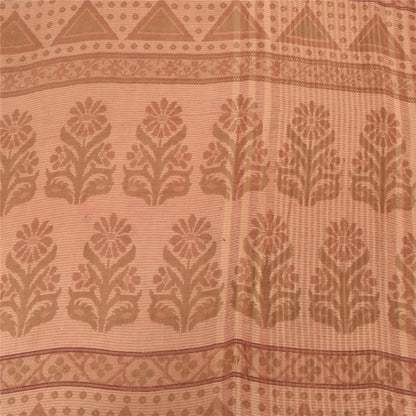 Sanskriti Vintage Sarees Hot-Pink/Brown Pure Cotton Print Sari 5yd Craft Sustainable Fabric