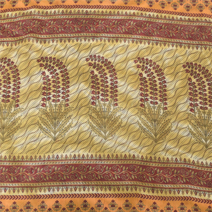 Sanskriti Vintage Sarees Pale-Yellow Pure Cotton Printed Sari 5yd Craft Sustainable Fabric