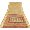 Sanskriti Vintage Sarees Pale-Yellow Pure Cotton Printed Sari 5yd Craft Sustainable Fabric