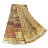 Sanskriti Vintage Sarees Pale-Yellow Pure Cotton Printed Sari 5yd Craft Sustainable Fabric