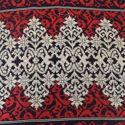 Sanskriti Vintage Sarees Red/Black Pure Cotton Printed Sari 5yd Craft Sustainable Fabric