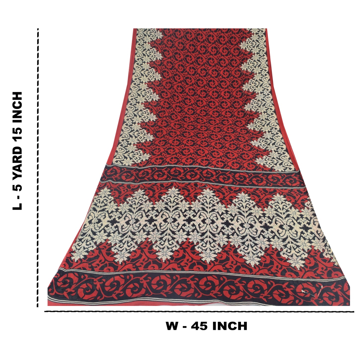 Sanskriti Vintage Sarees Red/Black Pure Cotton Printed Sari 5yd Craft Sustainable Fabric