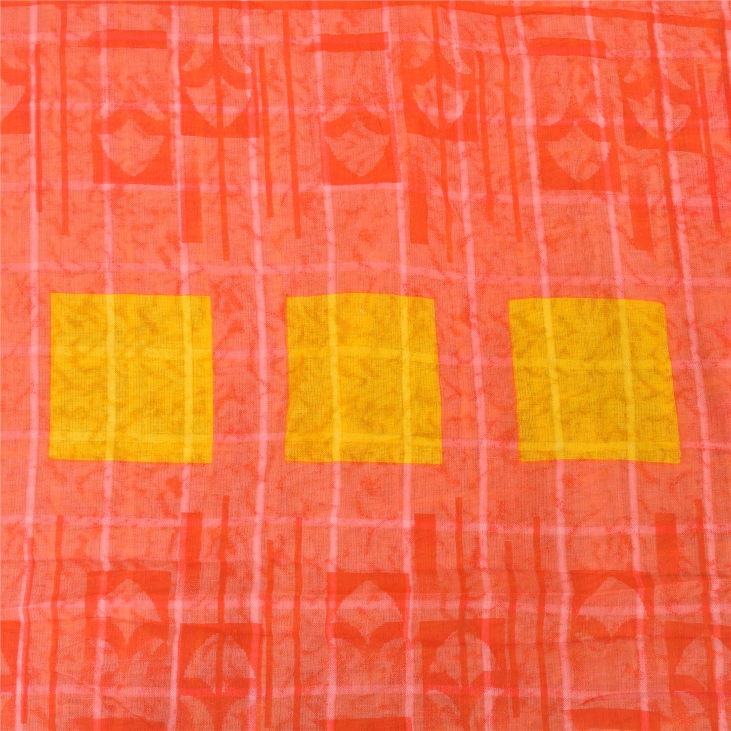 Sanskriti Vintage Sarees Yellow/Red Pure Cotton Printed Sari 5yd Craft Sustainable Fabric