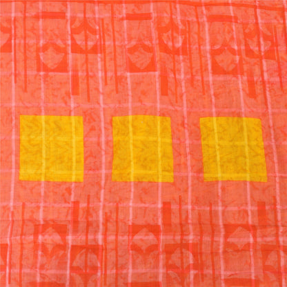 Sanskriti Vintage Sarees Yellow/Red Pure Cotton Printed Sari 5yd Craft Sustainable Fabric