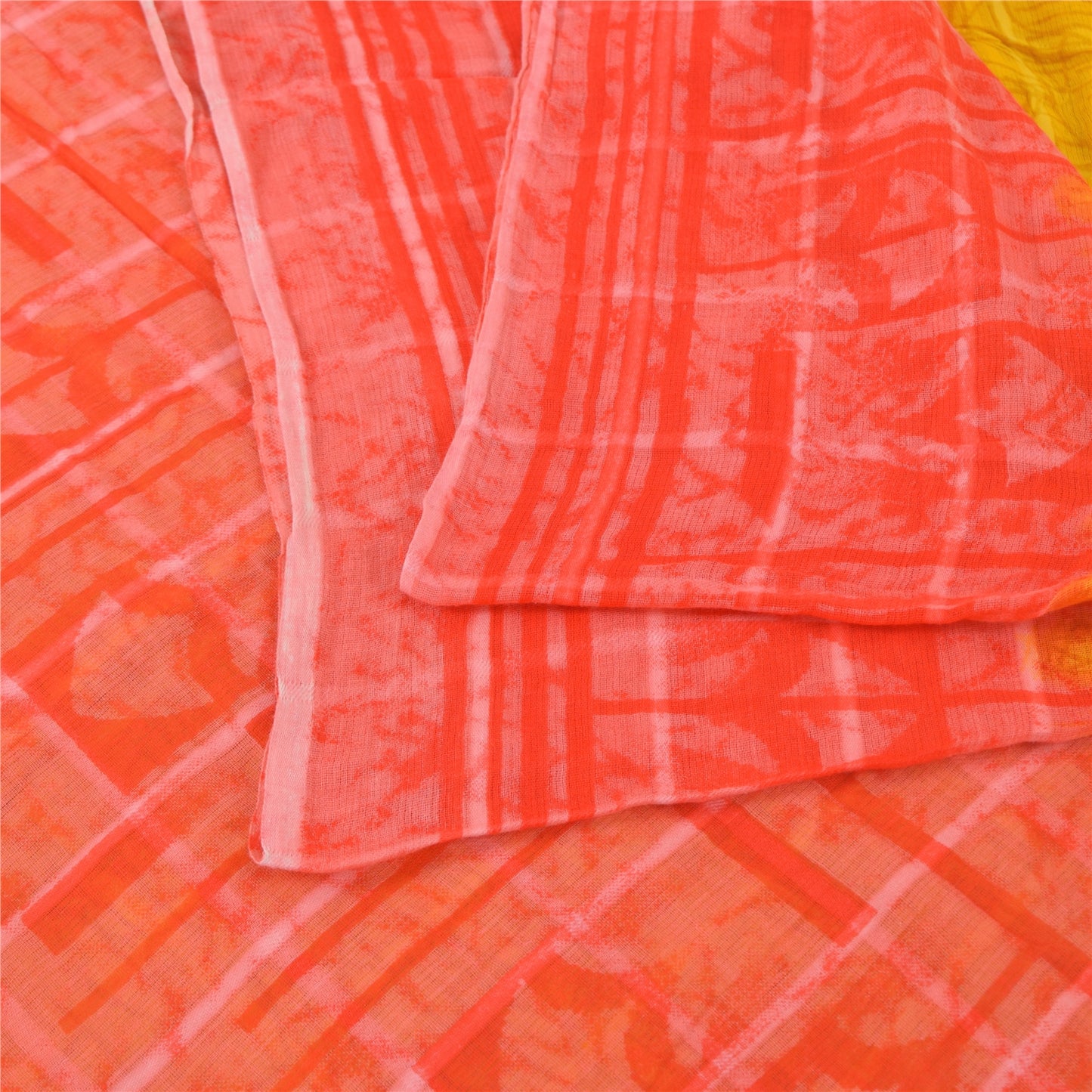Sanskriti Vintage Sarees Yellow/Red Pure Cotton Printed Sari 5yd Craft Sustainable Fabric