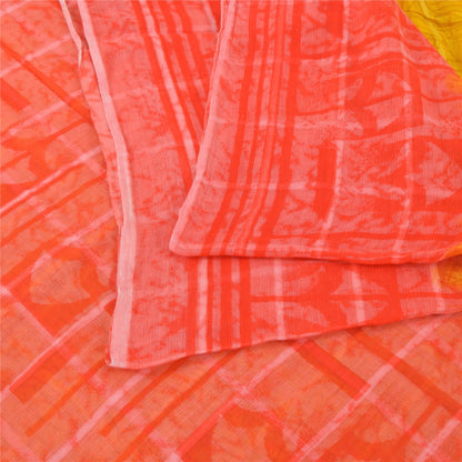 Sanskriti Vintage Sarees Yellow/Red Pure Cotton Printed Sari 5yd Craft Sustainable Fabric