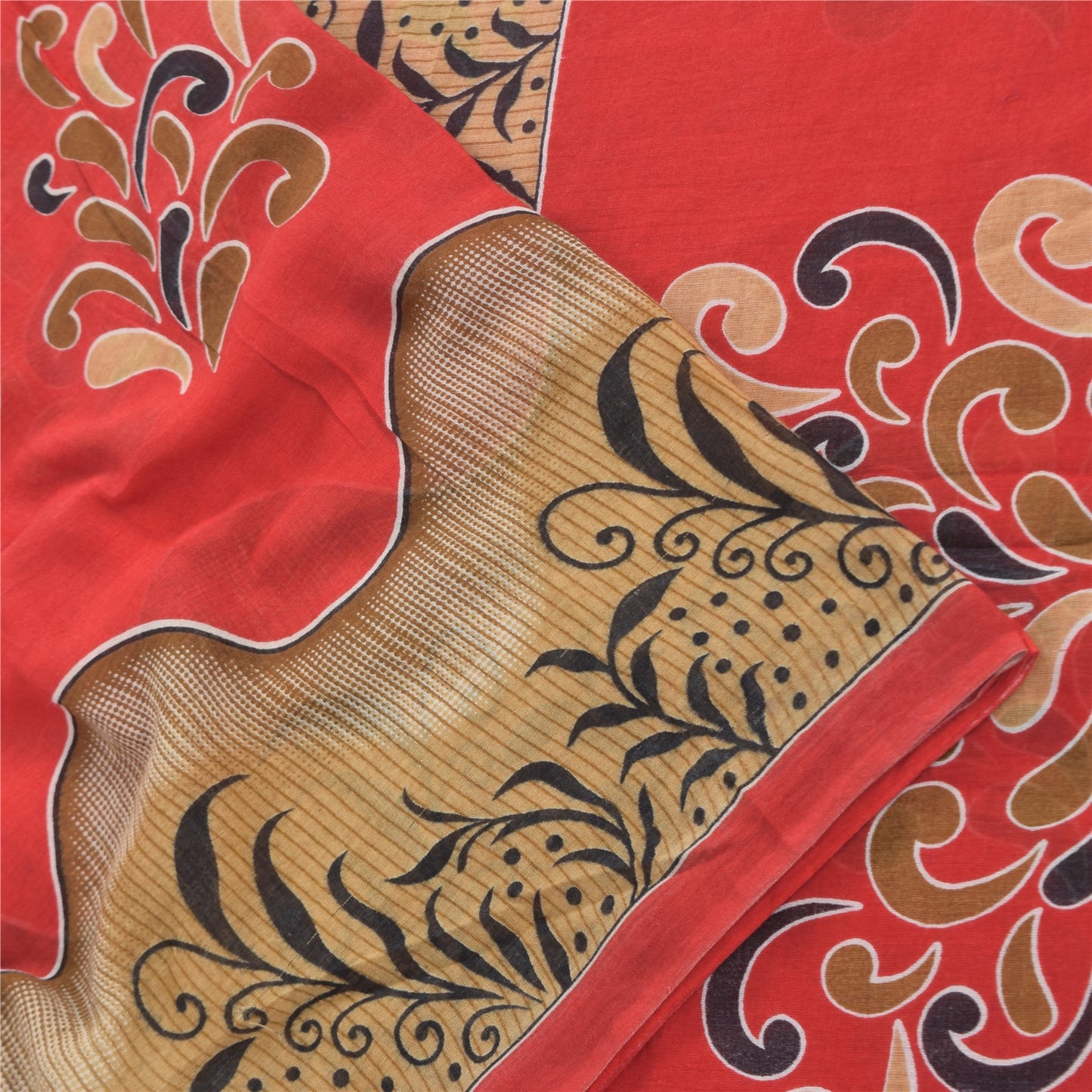 Sanskriti Vintage Sarees From India Red Pure Cotton Print Sari 5yd Craft Sustainable Fabric