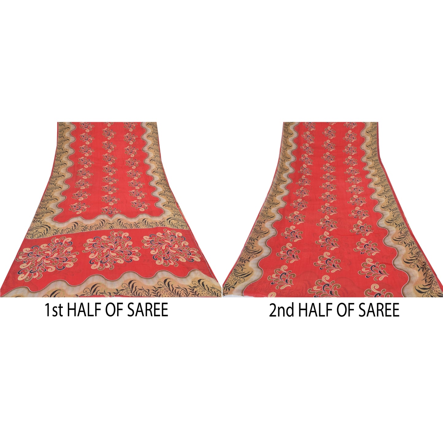 Sanskriti Vintage Sarees From India Red Pure Cotton Print Sari 5yd Craft Sustainable Fabric