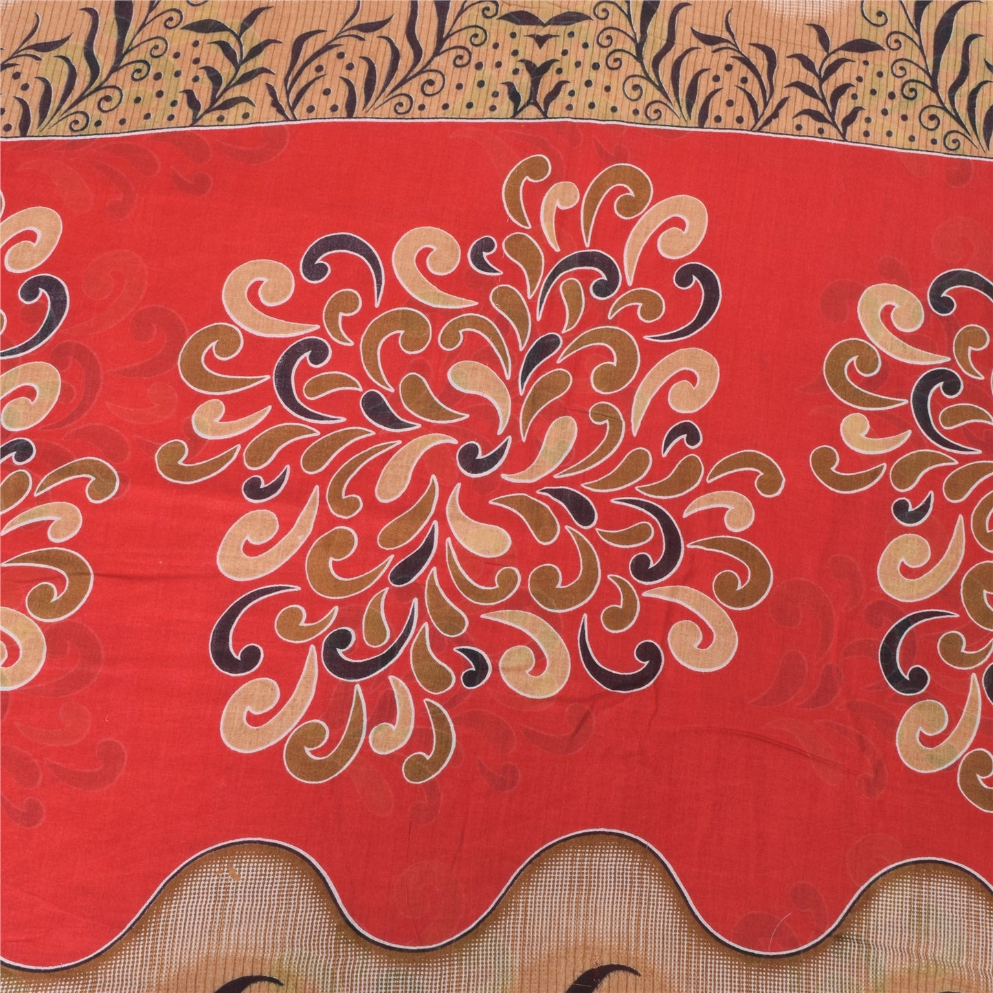 Sanskriti Vintage Sarees From India Red Pure Cotton Print Sari 5yd Craft Sustainable Fabric