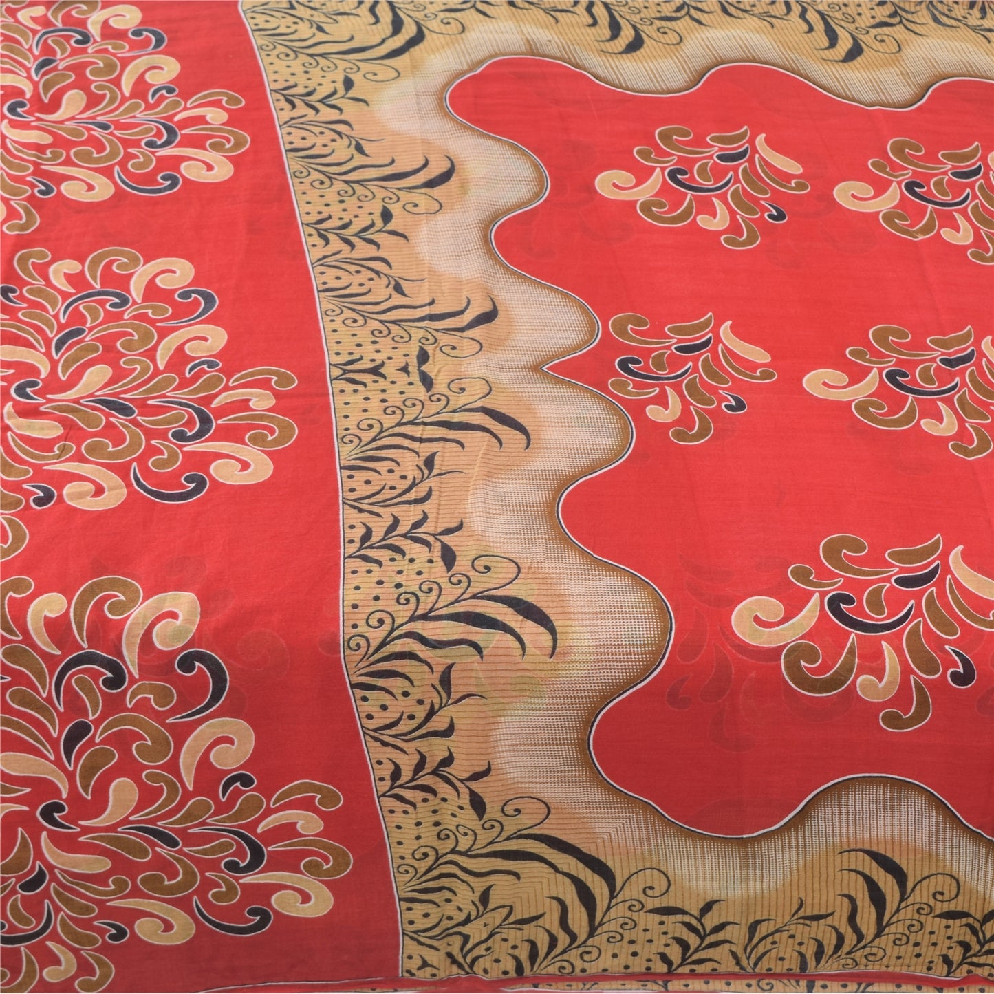 Sanskriti Vintage Sarees From India Red Pure Cotton Print Sari 5yd Craft Sustainable Fabric