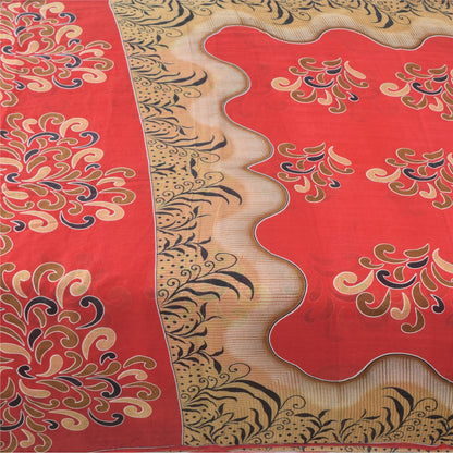 Sanskriti Vintage Sarees From India Red Pure Cotton Print Sari 5yd Craft Sustainable Fabric