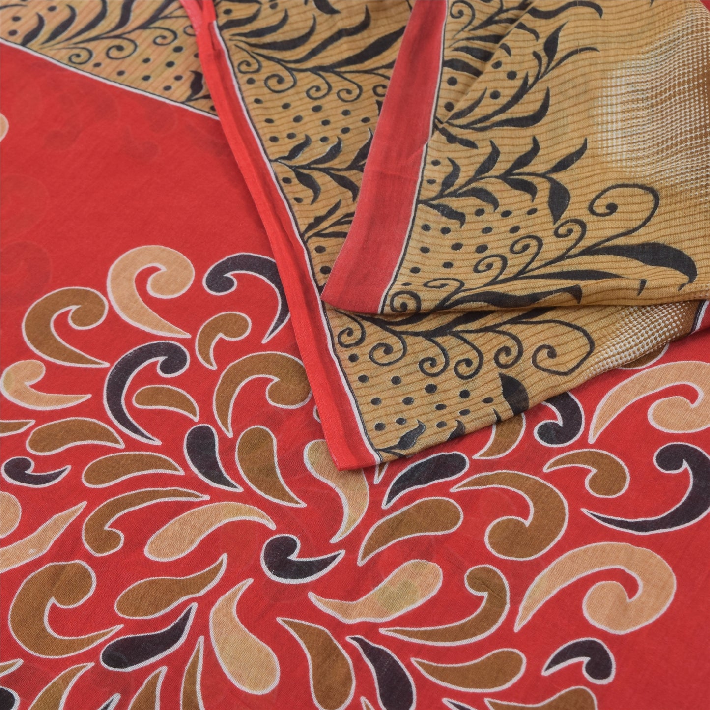 Sanskriti Vintage Sarees From India Red Pure Cotton Print Sari 5yd Craft Sustainable Fabric