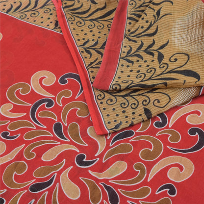 Sanskriti Vintage Sarees From India Red Pure Cotton Print Sari 5yd Craft Sustainable Fabric
