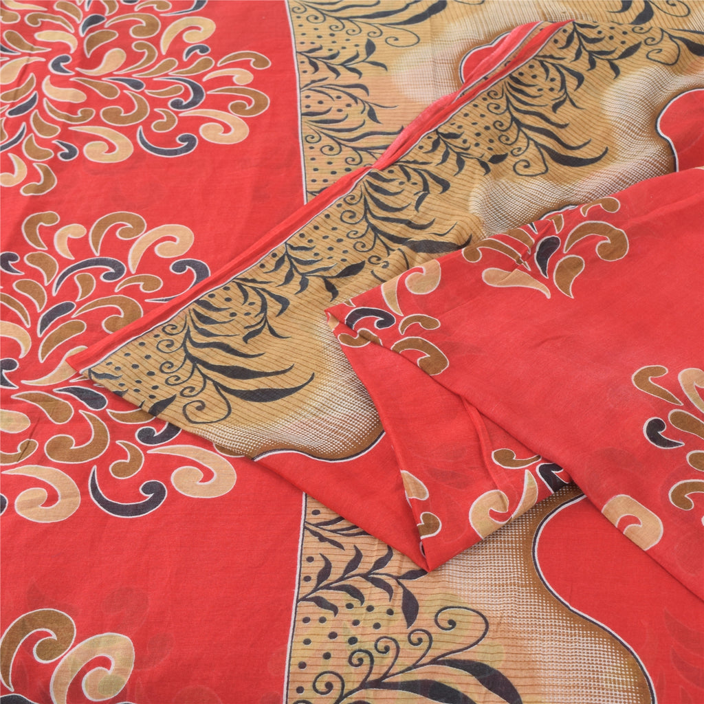 Sanskriti Vintage Sarees From India Red Pure Cotton Print Sari 5yd Craft Sustainable Fabric