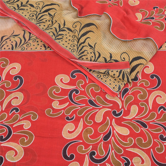 Sanskriti Vintage Sarees From India Red Pure Cotton Print Sari 5yd Craft Sustainable Fabric