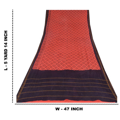 Sanskriti Vintage Sarees Peach/Purple Zari Woven Print Pure Cotton Sari Sustainable Fabric