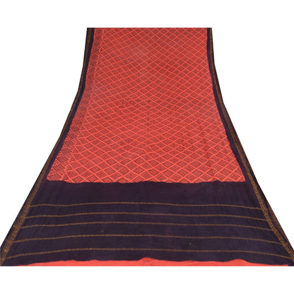 Sanskriti Vintage Sarees Peach/Purple Zari Woven Print Pure Cotton Sari Sustainable Fabric