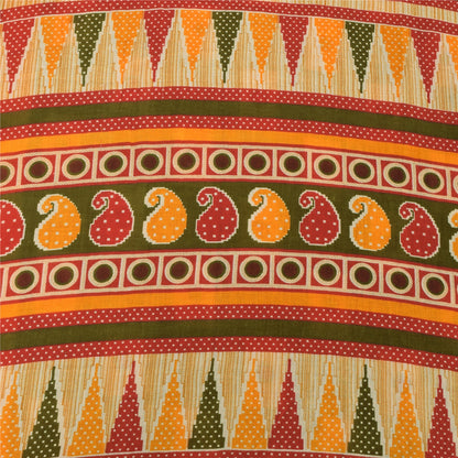 Sanskriti Vintage Sarees Indian Green Pure Cotton Printed Sari 5yd Craft Sustainable Fabric