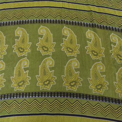 Sanskriti Vintage Sarees Indian Green Pure Cotton Printed Sari 5yd Craft Sustainable Fabric