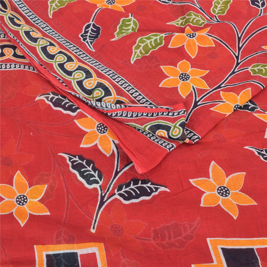 Sanskriti Vintage Sarees From India Red Pure Cotton Print Sari 5yd Craft Sustainable Fabric