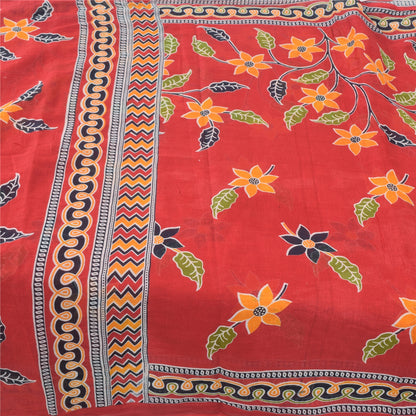 Sanskriti Vintage Sarees From India Red Pure Cotton Print Sari 5yd Craft Sustainable Fabric
