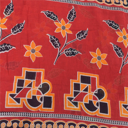 Sanskriti Vintage Sarees From India Red Pure Cotton Print Sari 5yd Craft Sustainable Fabric