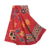 Sanskriti Vintage Sarees From India Red Pure Cotton Print Sari 5yd Craft Sustainable Fabric