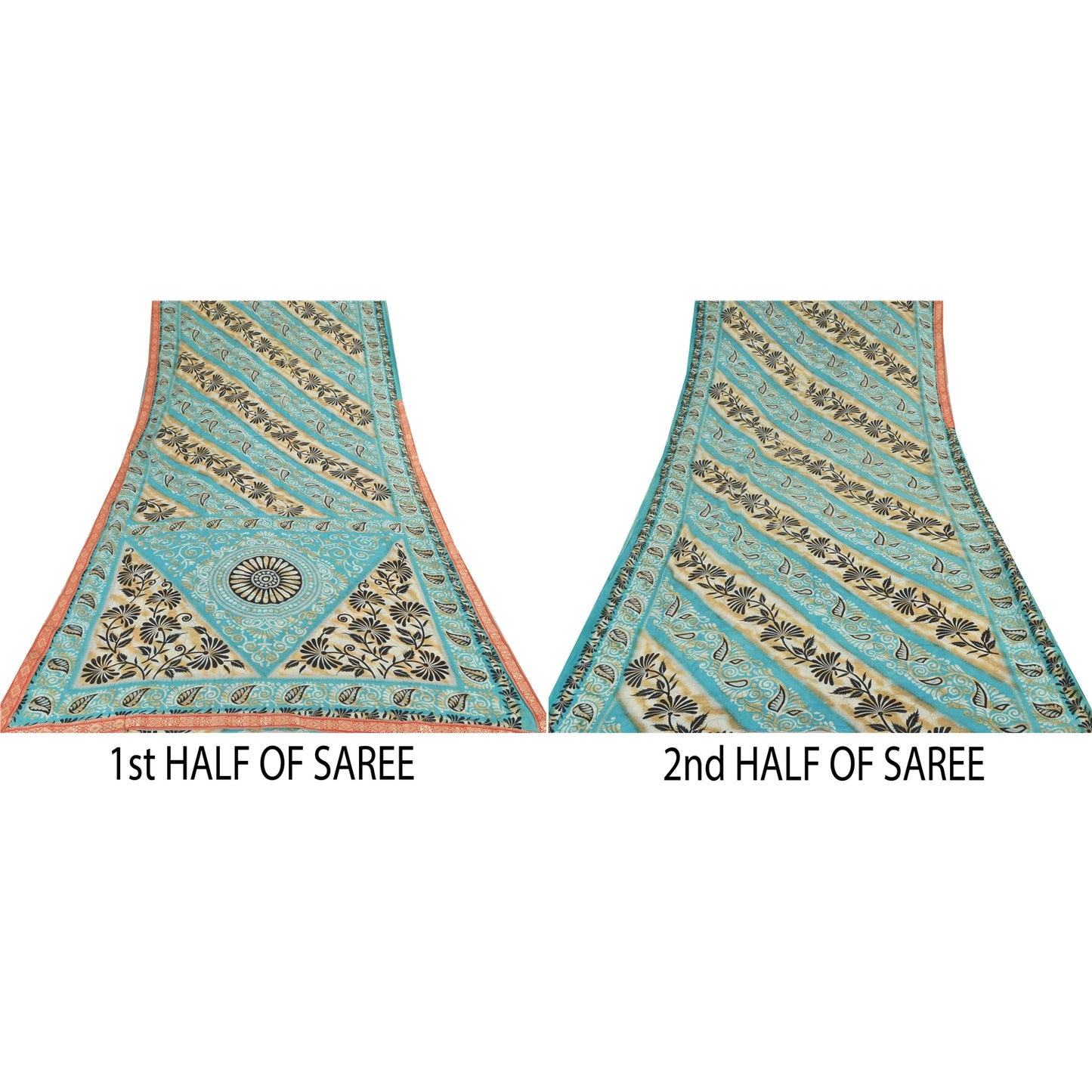 Sanskriti Vintage Sarees Indian Blue Pure Cotton Printed Sari 5yd Craft Sustainable Fabric