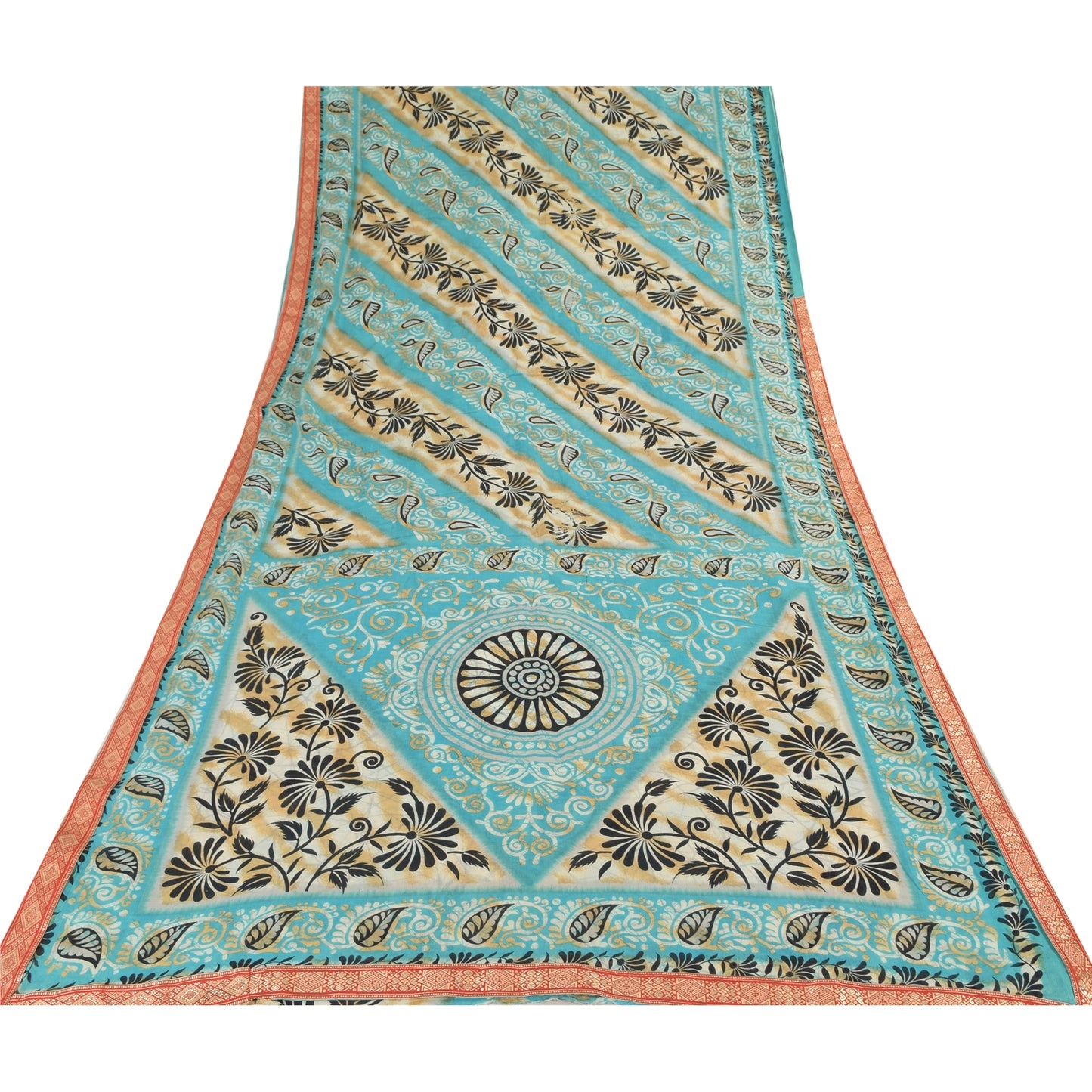 Sanskriti Vintage Sarees Indian Blue Pure Cotton Printed Sari 5yd Craft Sustainable Fabric