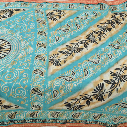Sanskriti Vintage Sarees Indian Blue Pure Cotton Printed Sari 5yd Craft Sustainable Fabric