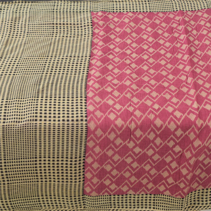 Sanskriti Vintage Sarees Indian Pink Pure Cotton Printed Sari 5yd Craft Sustainable Fabric