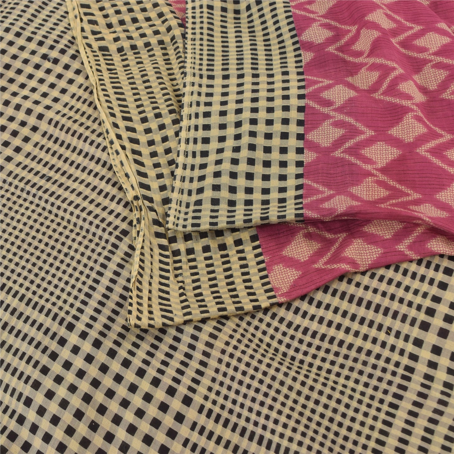 Sanskriti Vintage Sarees Indian Pink Pure Cotton Printed Sari 5yd Craft Sustainable Fabric