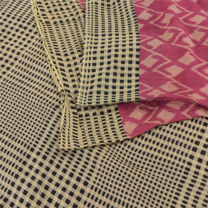 Sanskriti Vintage Sarees Indian Pink Pure Cotton Printed Sari 5yd Craft Sustainable Fabric