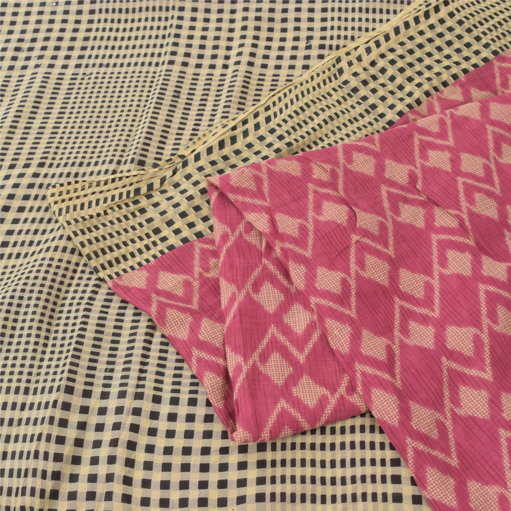 Sanskriti Vintage Sarees Indian Pink Pure Cotton Printed Sari 5yd Craft Sustainable Fabric