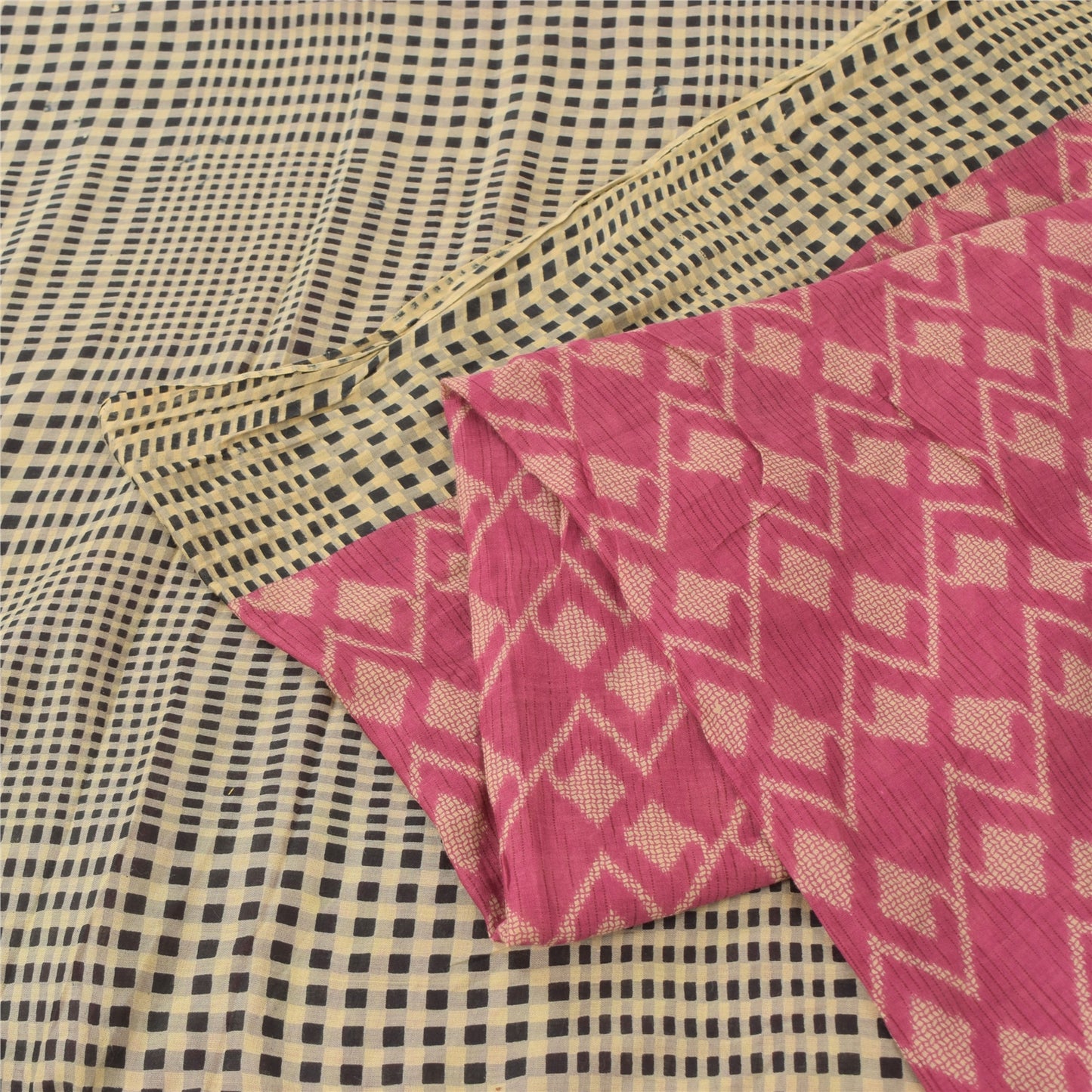 Sanskriti Vintage Sarees Indian Pink Pure Cotton Printed Sari 5yd Craft Sustainable Fabric