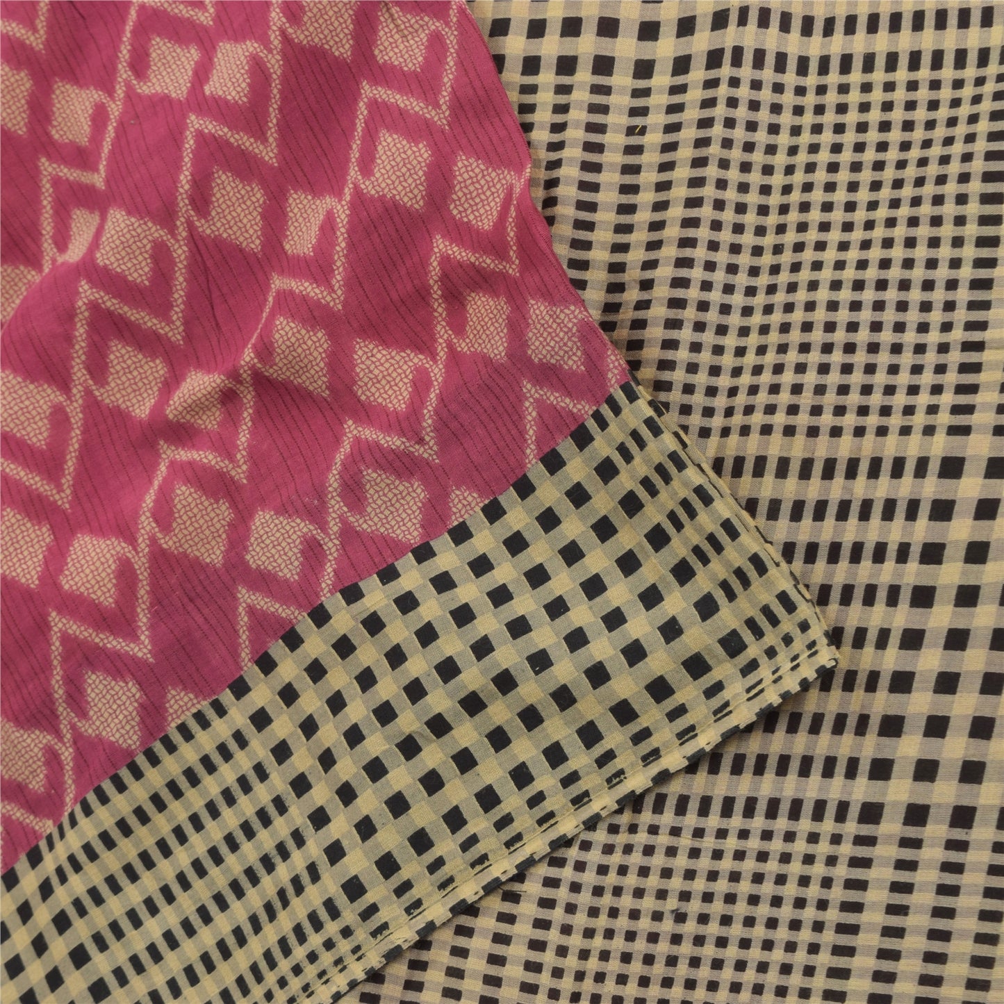 Sanskriti Vintage Sarees Indian Pink Pure Cotton Printed Sari 5yd Craft Sustainable Fabric